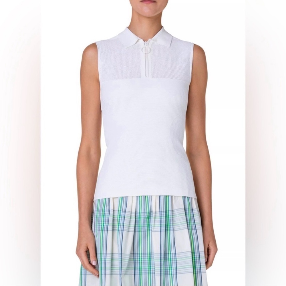 NWOT AKRIS PUNTO like new sleeveless quarter zip knit top white sz 14 minimalist